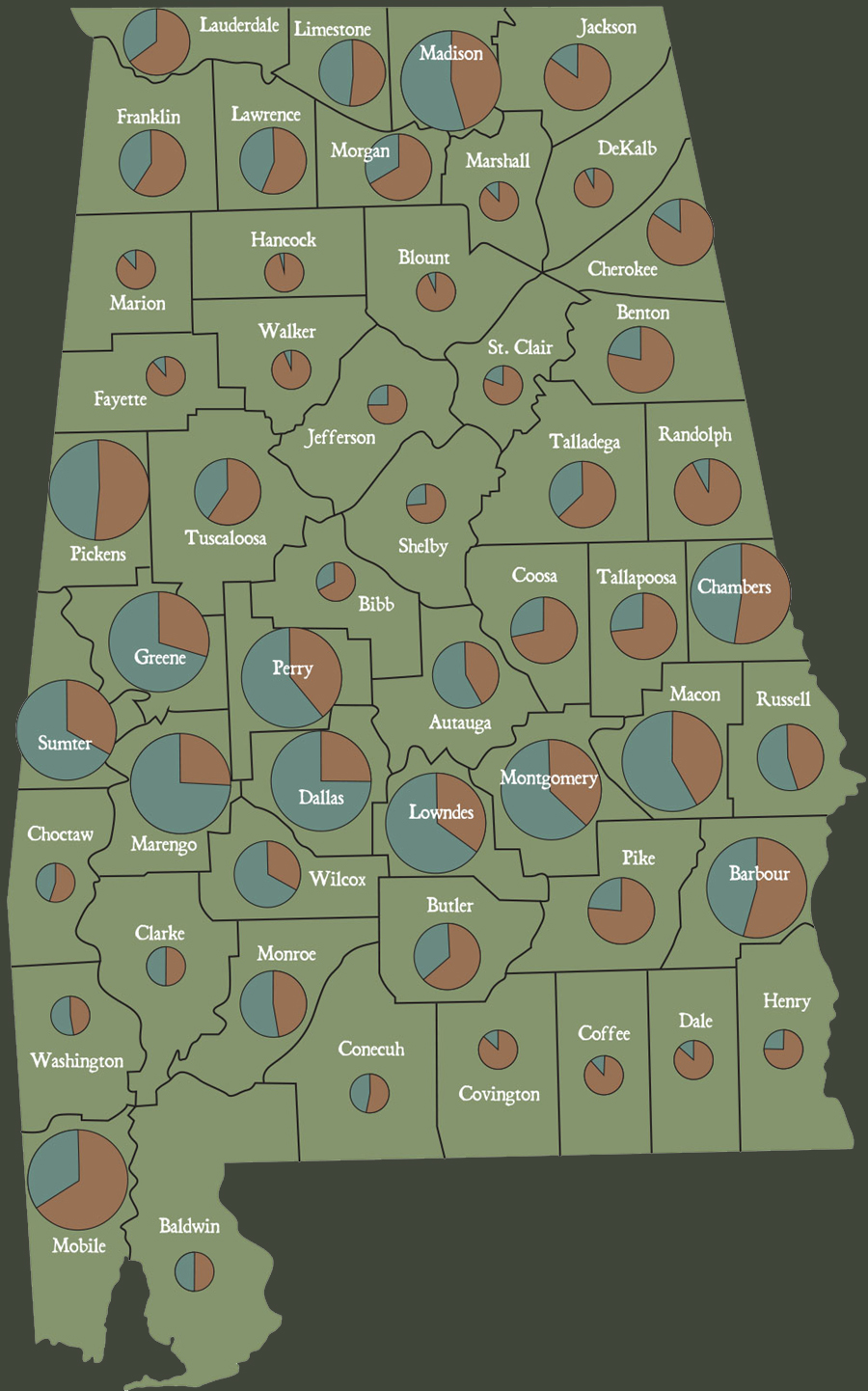 Alabama free and slave Civil War population by Karen Carr
