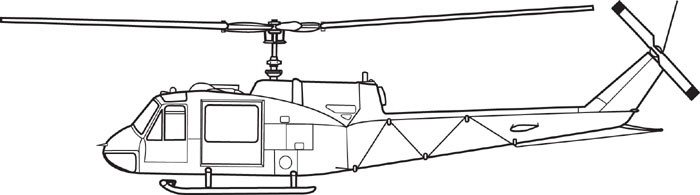 UH-1E helicopter side view by Karen Carr