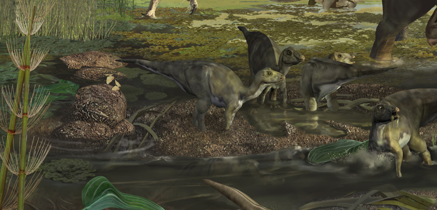 Dinosaurs of Denali, mural detail by Karen Carr