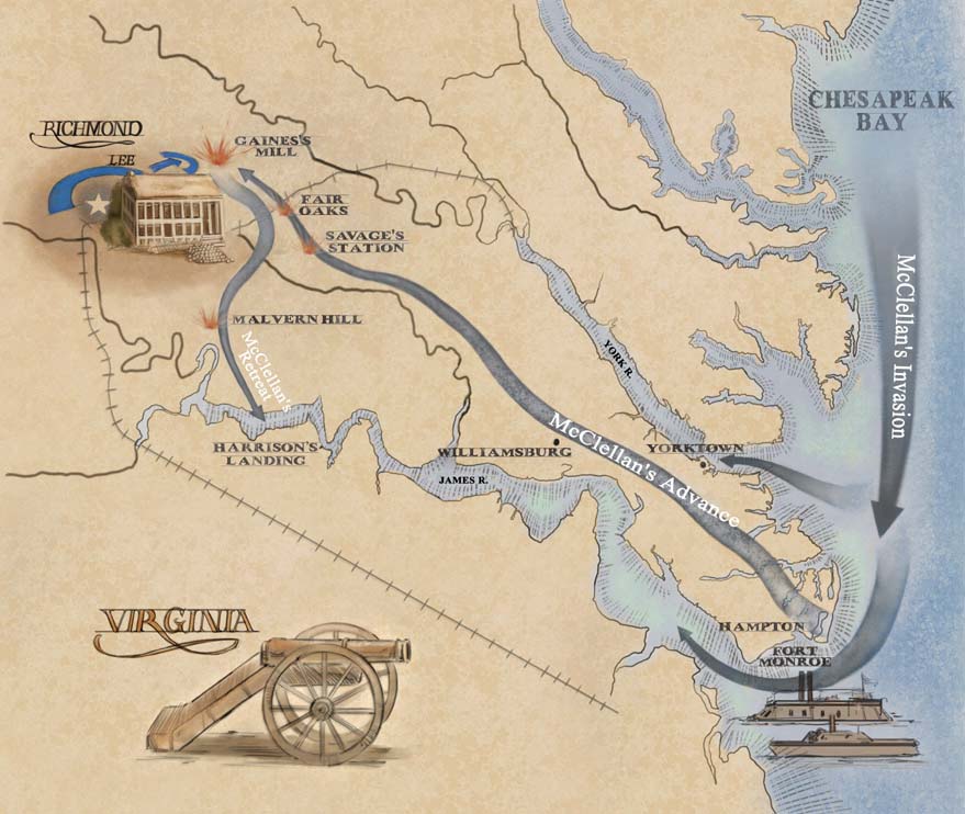US Civil War map Penissula Campaign by Karen Carr